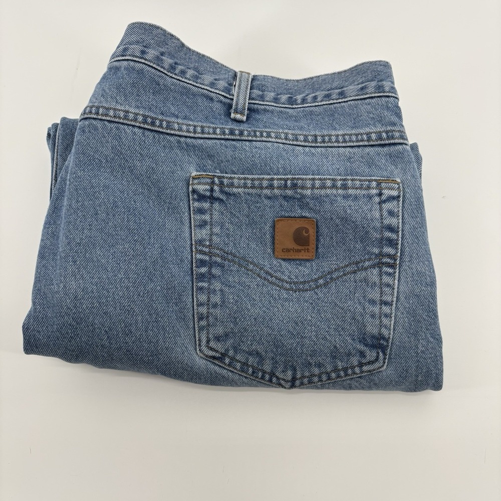 Carhartt Men's Blue Relaxed Fit Jeans Size ‎ 44x32 (Fits 43x31) Brown Pockets